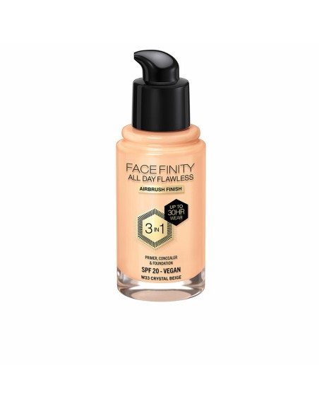 Cremige Make-up Grundierung Max Factor Face Finity All Day Flawless 3 in 1 Spf 20 Nº W33 Crystal beige 30 ml