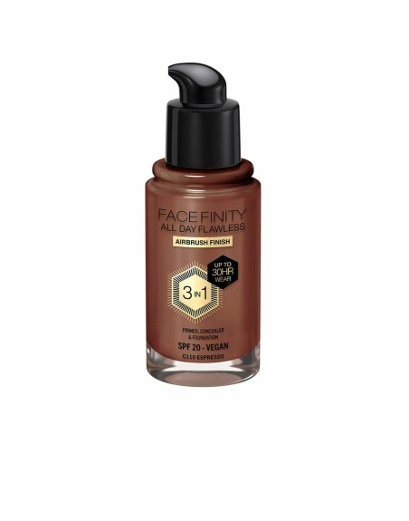 Base de Maquillage Crémeuse Max Factor Face Finity All Day Flawless 3-en-1 Spf 20 Nº C110 Espresso 30 ml