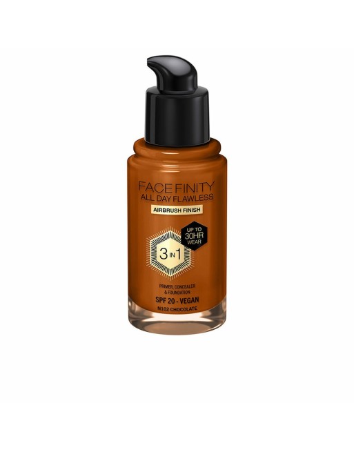 Base Cremosa per il Trucco Max Factor Face Finity All Day Flawless 3 in 1 Spf 20 Nº N102 Chocolate 30 ml