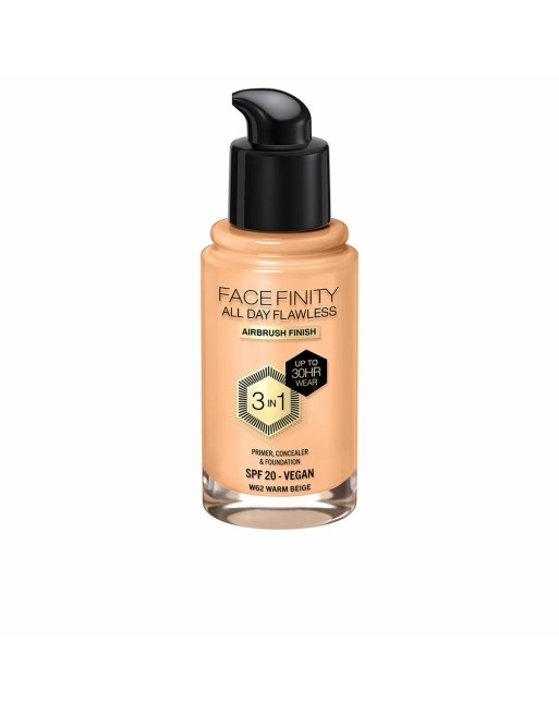 Base de Maquillaje Cremosa Max Factor Face Finity All Day Flawless 3 en 1 Spf 20 Nº W62 Warm beige 30 ml