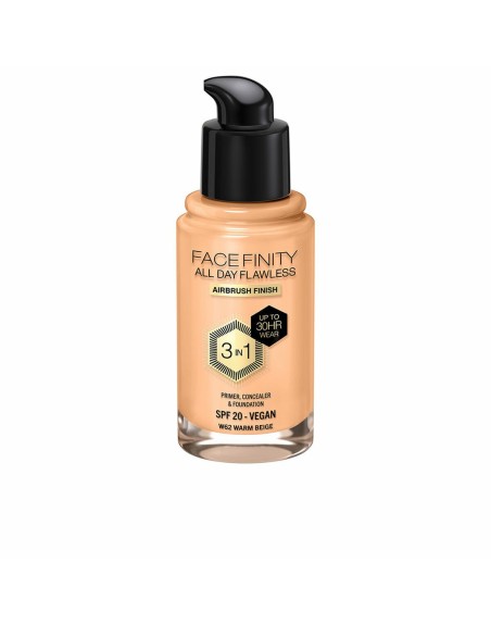 Cremet Make Up Foundation Max Factor Face Finity All Day Flawless 3-i-1 Spf 20 Nº W62 Warm beige 30 ml