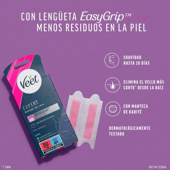 Bandas Depilatórias Faciais Veet Expert (16 enheder)