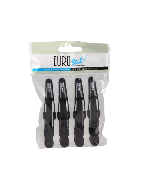 Pinces pour Cheveux Eurostil Noir 9 cm 4 Unités