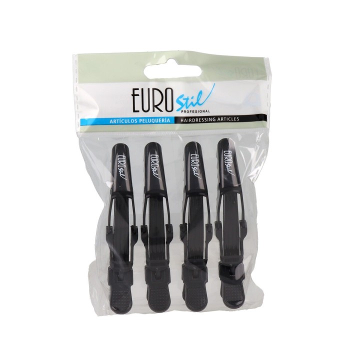 Pinze per Capelli Eurostil Nero 9 cm 4 Unità