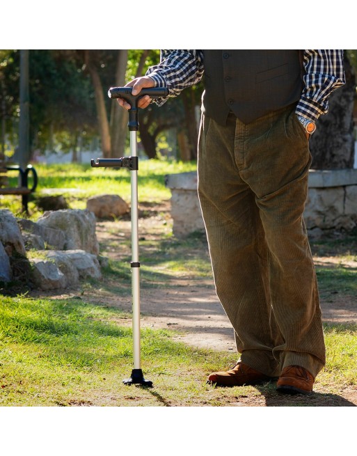 Extendable Walking Stick with LED, Alarm and Grabber Hannde InnovaGoods