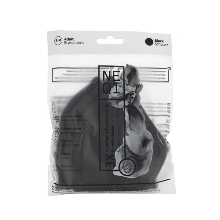 Mascarilla de Tela Reutilizable Negro M 3 Unidades