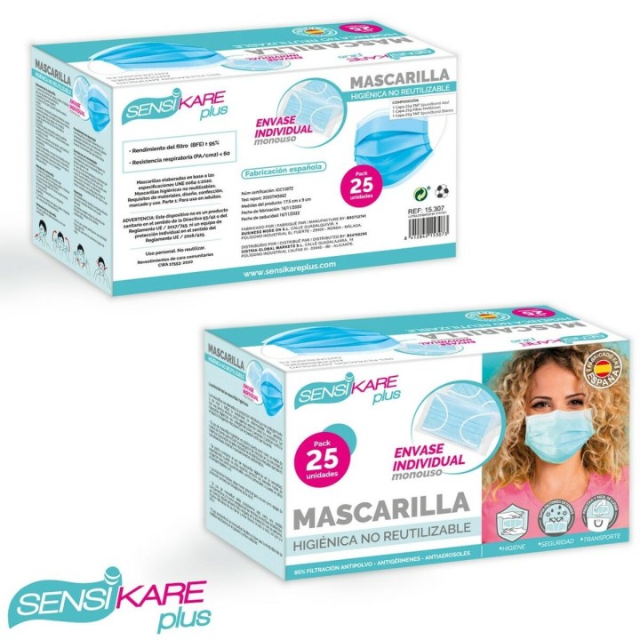 Scatola di maschere igieniche SensiKare 25 Pezzi (12 Unità)
