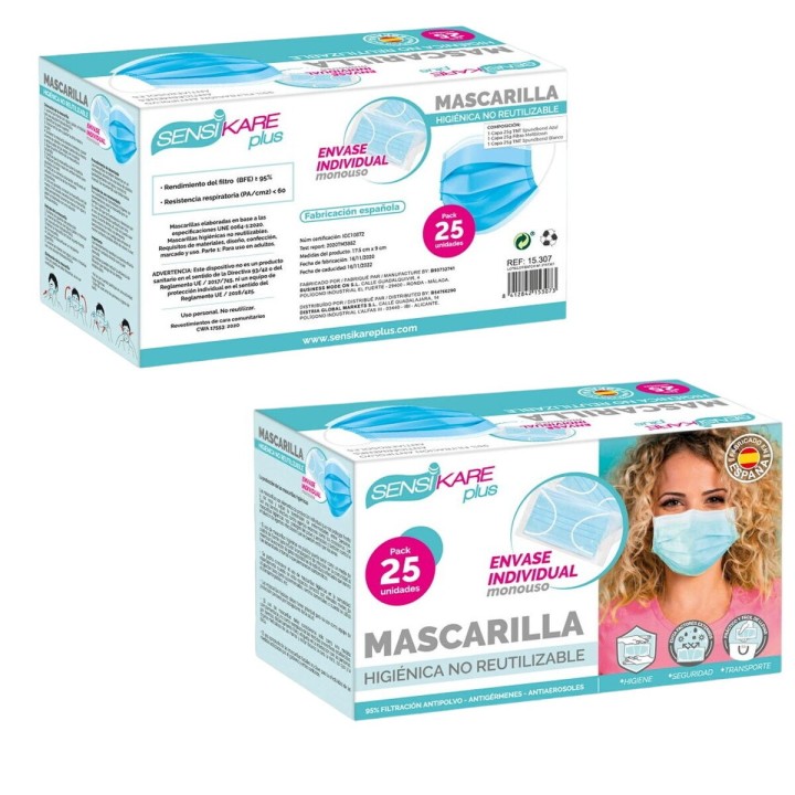 Scatola di maschere igieniche SensiKare 25 Pezzi (12 Unità)
