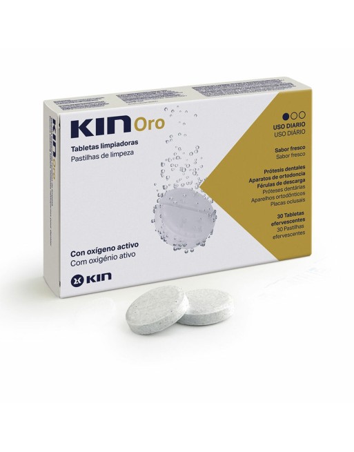 Tabletas Limpiadoras para Dentaduras Postizas Kin Kin Oro 30 unidades