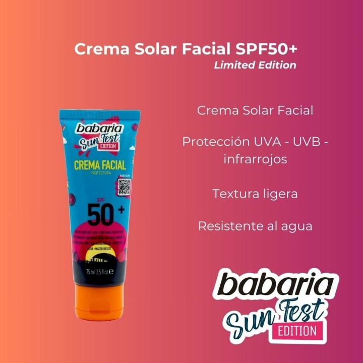 Solcreme til ansigtet Babaria Sun Fest SPF 50+ 75 ml Limited edition Flødefarvet