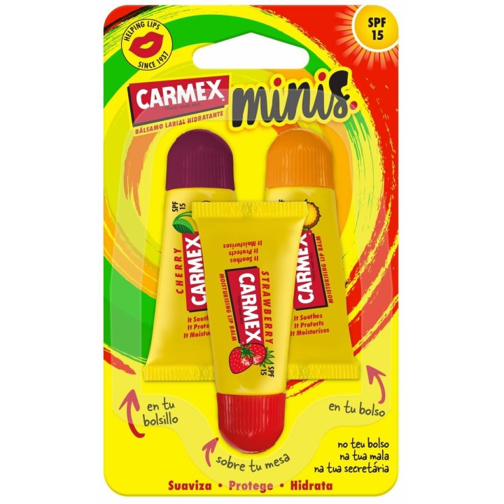 Fugtgivende læbepomade Carmex Triplo Jordbær Ananas 3 Dele Stjerne Spf 15