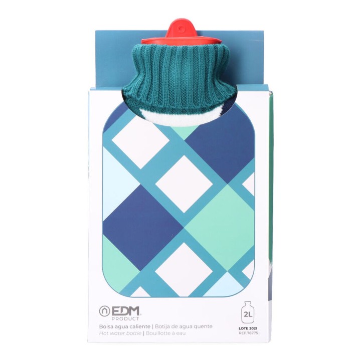 Bolsa de Agua Caliente EDM 76775 Azul A cuadros Lana 2 L