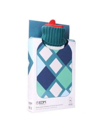 Hot Water Bottle EDM 76775 Blue Squared Wool 2 L