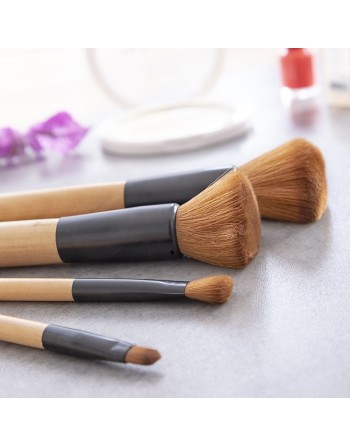 Set of Wooden Make-up Brushes with Carry Case Miset InnovaGoods 5 Units