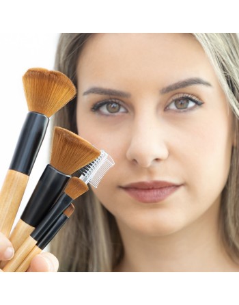 Set of Wooden Make-up Brushes with Carry Case Miset InnovaGoods 5 Units