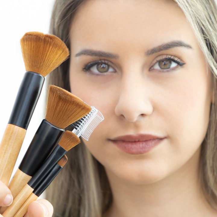 Sæt med makeup børster i træ med bæretaske Miset InnovaGoods 5 enheder