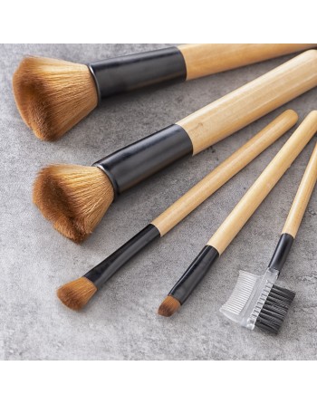 Set de Brochas de Maquillaje de Madera con Funda de Transporte Miset InnovaGoods 5 Unidades