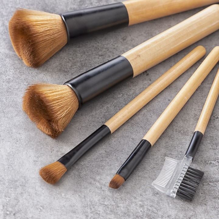 Sæt med makeup børster i træ med bæretaske Miset InnovaGoods 5 enheder