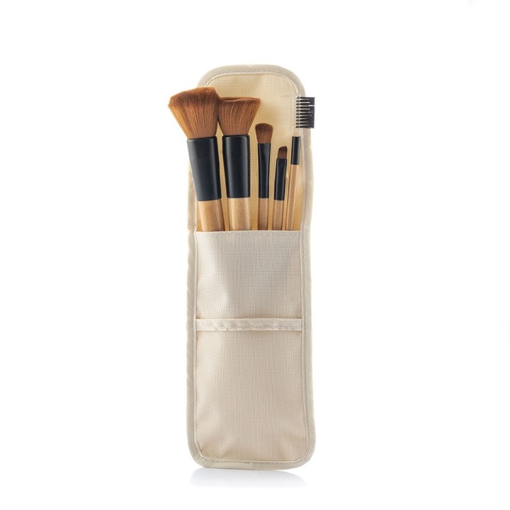 Sæt med makeup børster i træ med bæretaske Miset InnovaGoods 5 enheder