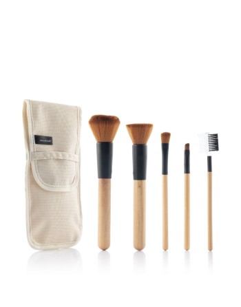 Set of Wooden Make-up Brushes with Carry Case Miset InnovaGoods 5 Units