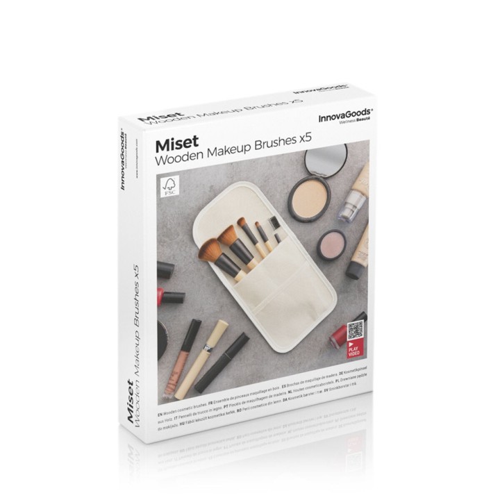 Sæt med makeup børster i træ med bæretaske Miset InnovaGoods 5 enheder