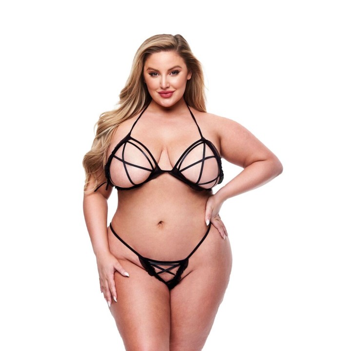 Unterwäsche-Set Baci Lingerie Crotchless G- Schwarz 2 Stücke (Queen size)