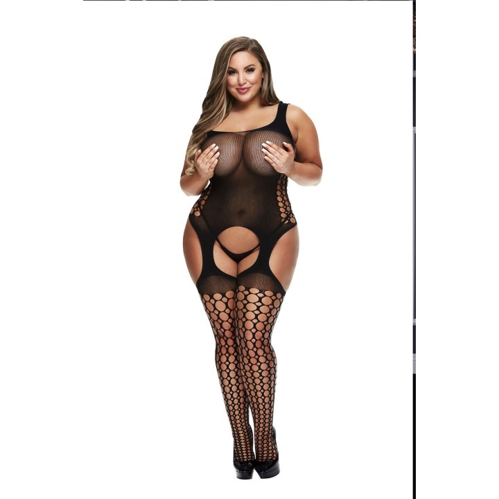 Racerback Crotchless Bodystocking mit Strapsen Queen Size Baci Lingerie 00421 (XL)