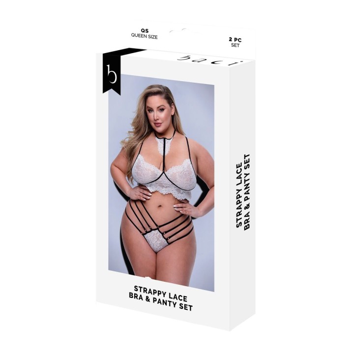 Conjunto de Lencería Baci Lingerie Strappy Lace Blanco Negro/Blanco 2 Piezas (Queen)