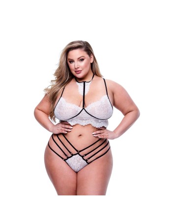 Unterwäsche-Set Baci Lingerie Strappy Lace Weiß Schwarz/Weiß 2 Stücke (Queen)