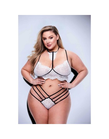 Unterwäsche-Set Baci Lingerie Strappy Lace Weiß Schwarz/Weiß 2 Stücke (Queen)