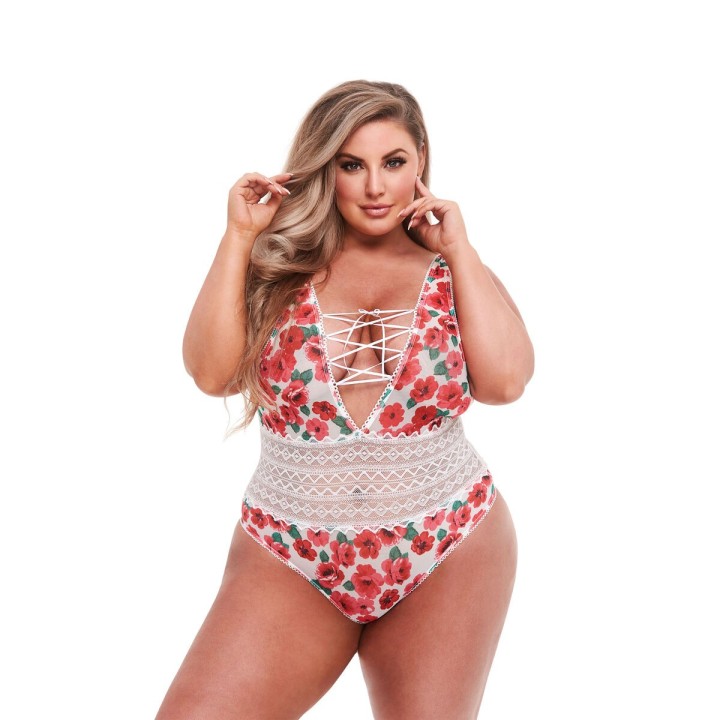 Body Baci Lingerie Floral & Lace Blanc Multicouleur XL Queen