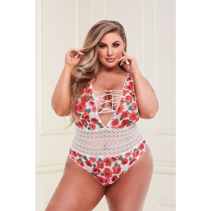 Body Baci Lingerie Floral & Lace Blanc Multicouleur XL Queen