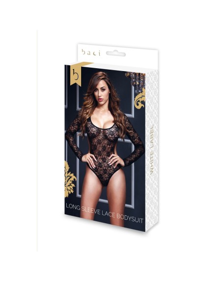 Black Lacy Bodysuit Back Cutout One Size Baci Lingerie BW3102 Black One size