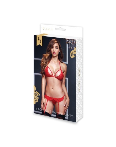 Spitzen BH, Strumpfhalter & Slip ouvert in Rot Einheitsgröße Baci Lingerie BW3101-REDOS Rot (Einheitsgröße)