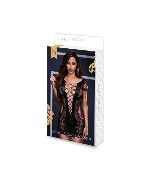 Korset Front Blonde Mini Kjole One Size Baci Lingerie BLW3126 Sort (Onesize)