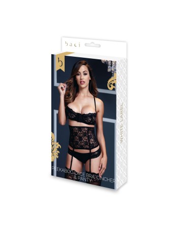 Lacy Bra & Cincher & Panty Set One Size Baci Lingerie BLW3100 Black (One size)