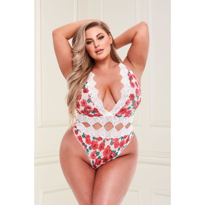 Leotard Baci Lingerie Floral & Lace Multicolour XL Queen