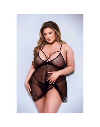 Unterwäsche-Set Baci Lingerie Babydoll & G-string Schwarz 2 Stücke (Queen size)