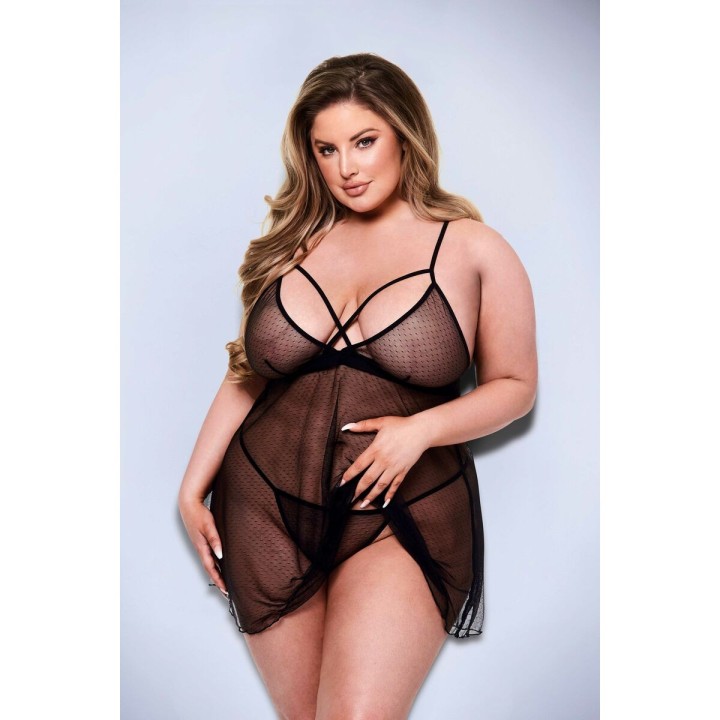 Unterwäsche-Set Baci Lingerie Babydoll & G-string Schwarz 2 Stücke (Queen size)