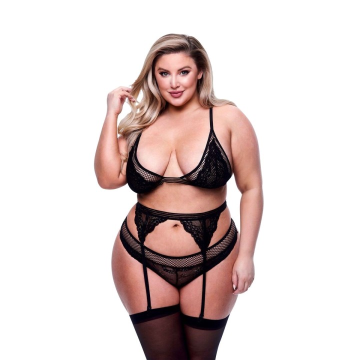 Ensemble de Lingerie Baci Lingerie Noir 3 Pièces (Queen)