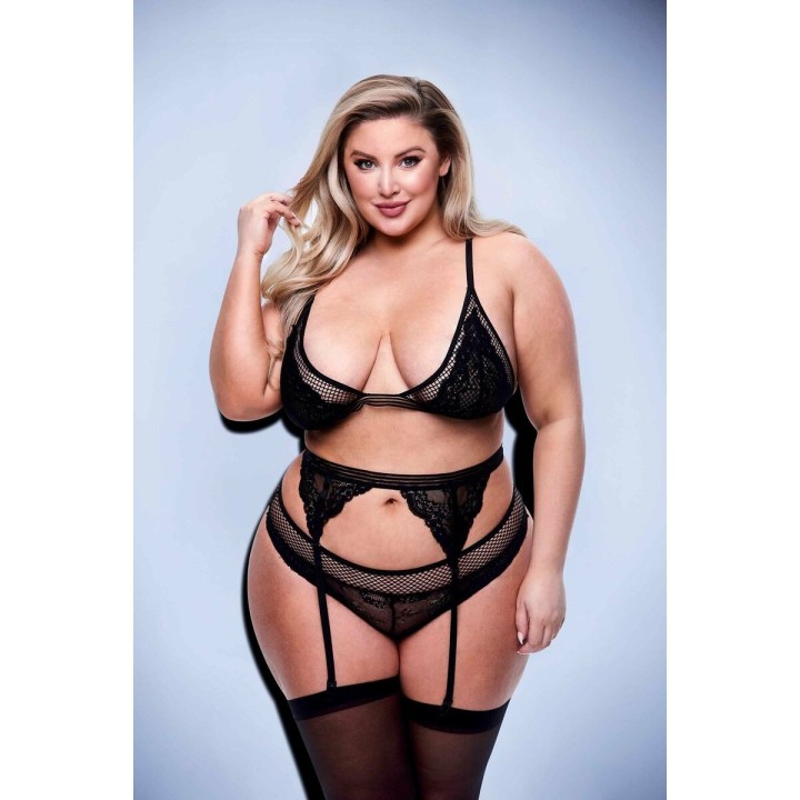 Set di Lingerie Baci Lingerie Nero 3 Pezzi (Queen)