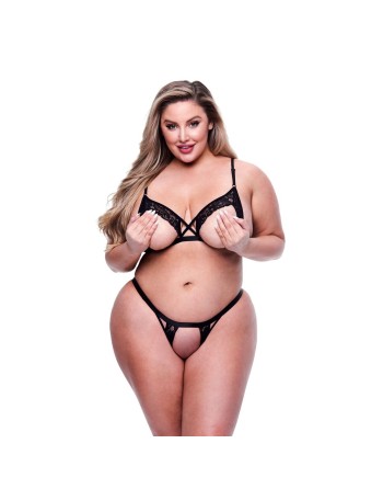 Undertøj Sæt Baci Lingerie Open Back Sort 2 Dele (Queen size)