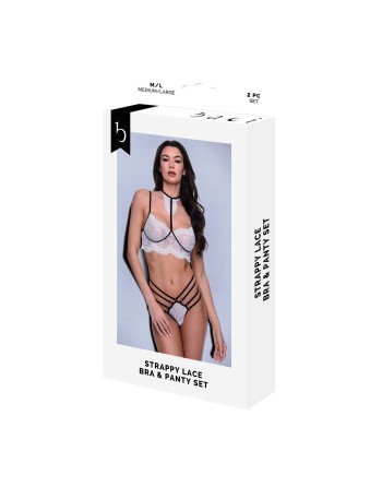 Undertøj Sæt Baci Lingerie Strappy Lace Hvid Sort/Hvid 2 Dele (S/M)