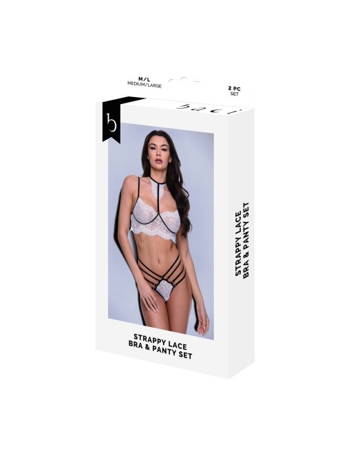 Unterwäsche-Set Baci Lingerie Strappy Lace Weiß Schwarz/Weiß 2 Stücke (S/M)