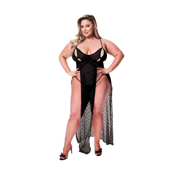 Picardías Baci Lingerie Gown & G-string Negro Queen size 2 Piezas