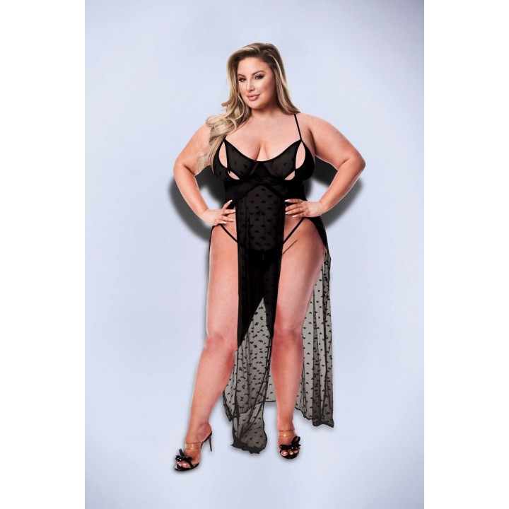 Picardías Baci Lingerie Gown & G-string Negro Queen size 2 Piezas