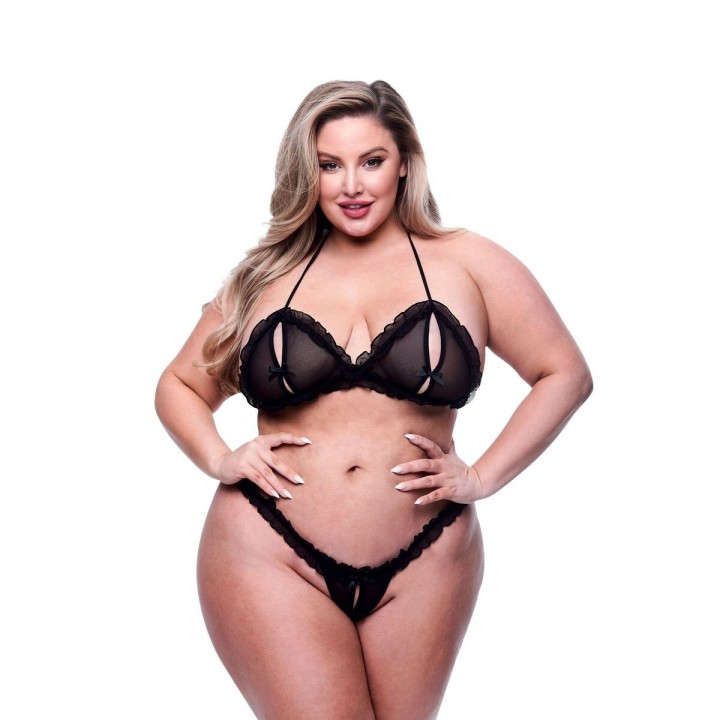 Unterwäsche-Set Baci Lingerie Crotchless G- Schwarz 2 Stücke (Queen size)