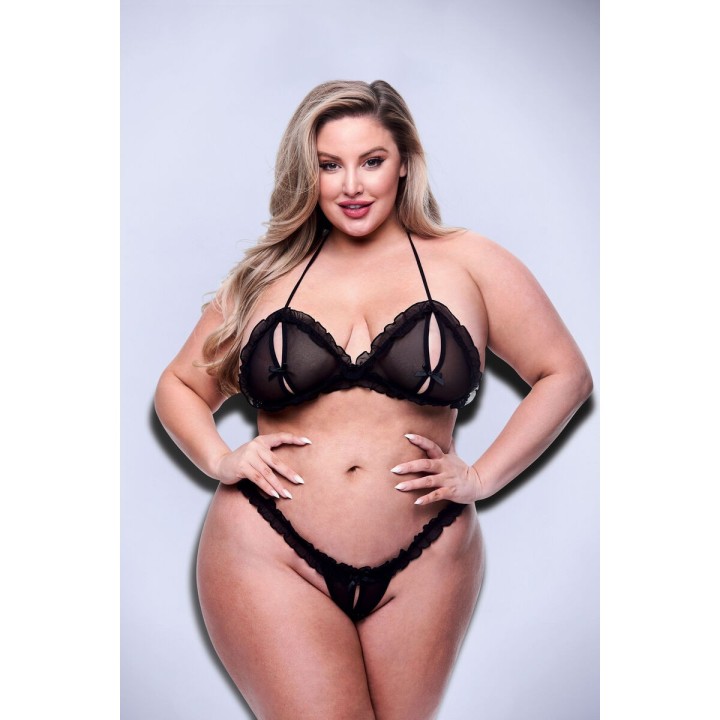 Undertøj Sæt Baci Lingerie Crotchless G- Sort 2 Dele (Queen size)
