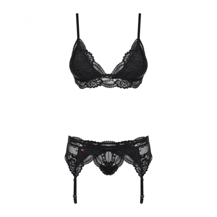 Conjunto de Lencería con Encaje Obsessive 810-SEG-1 Negro S/M
