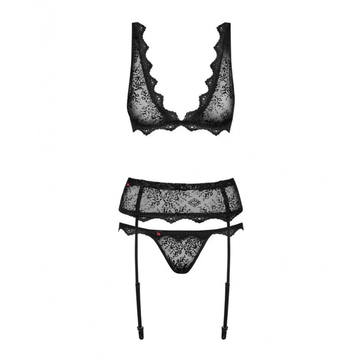 Conjunto de Lencería con Encaje Obsessive Emperita Negro L/XL